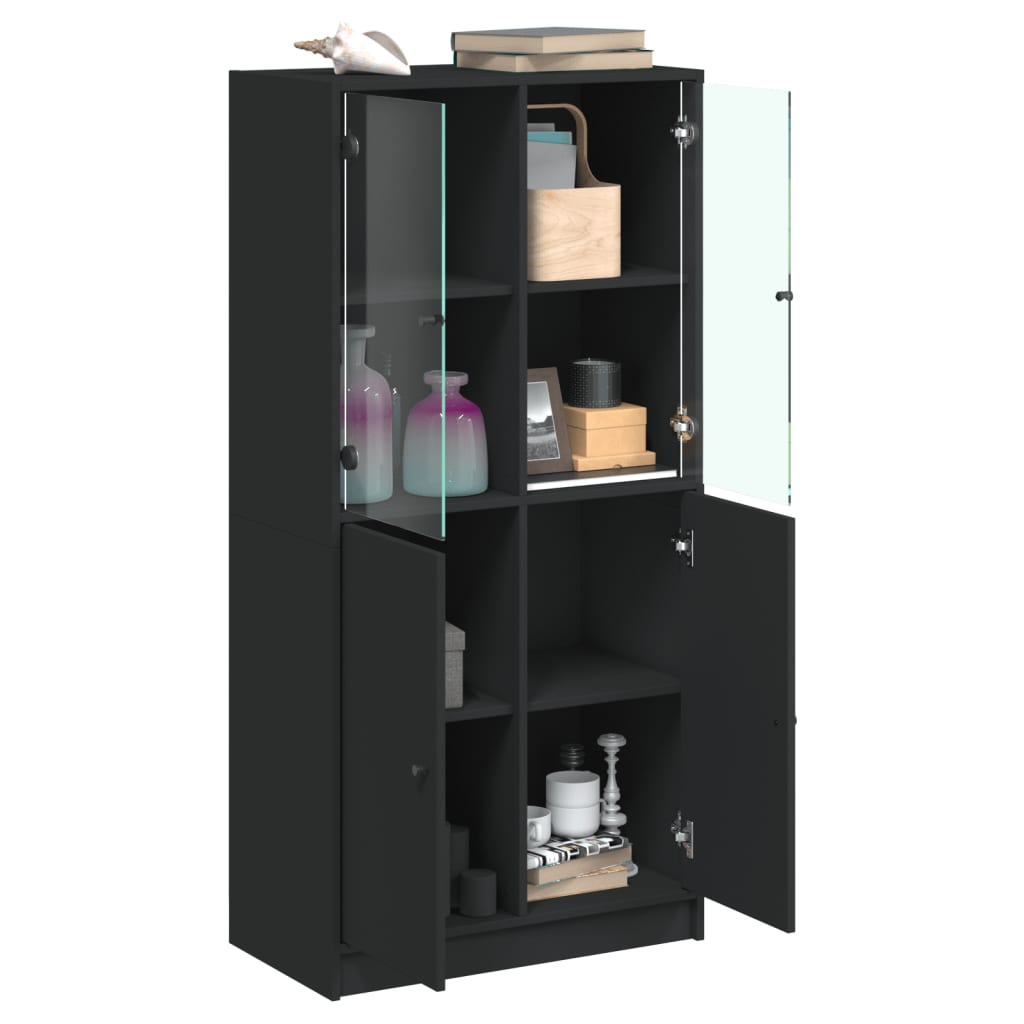 Buffet haut avec portes noir 68x37x142 cm bois d'ingénierie - XIOS