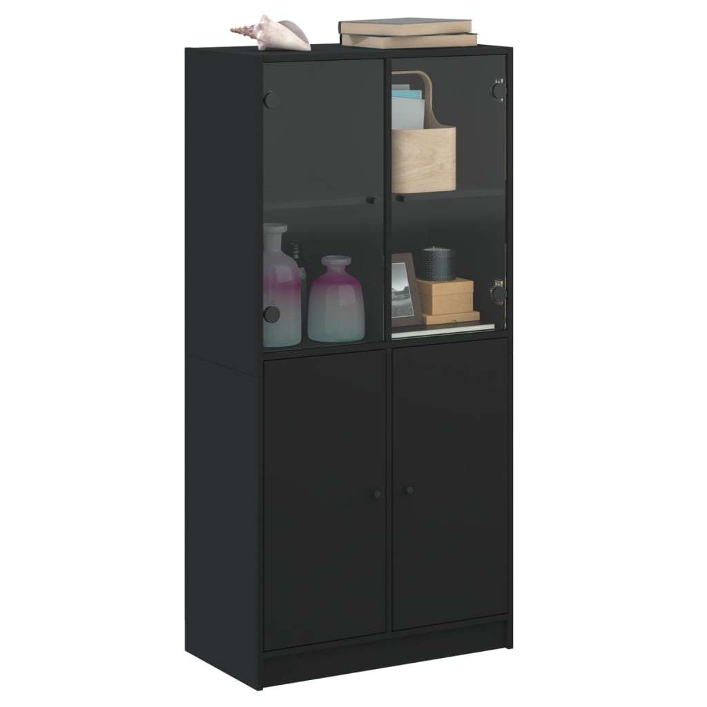 Buffet haut avec portes noir 68x37x142 cm bois d'ingénierie - XIOS