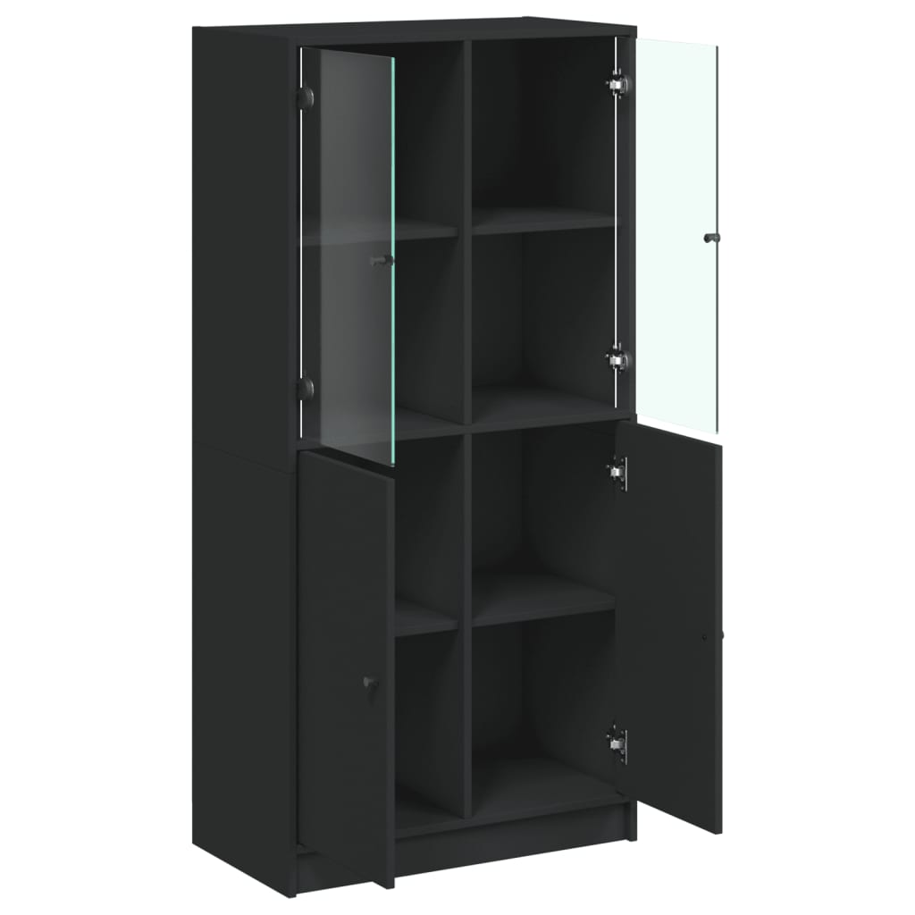 Buffet haut avec portes noir 68x37x142 cm bois d'ingénierie - XIOS
