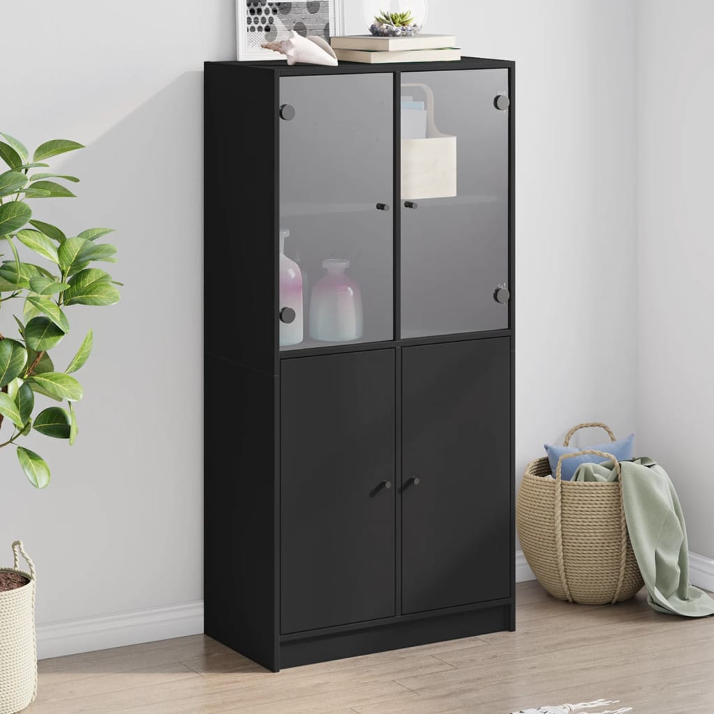 Buffet haut avec portes noir 68x37x142 cm bois d'ingénierie - XIOS