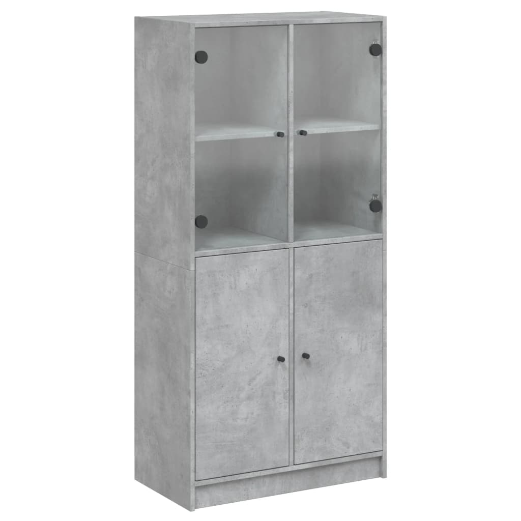 Buffet haut avec portes gris béton 68x37x142 cm bois ingénierie - XIOS