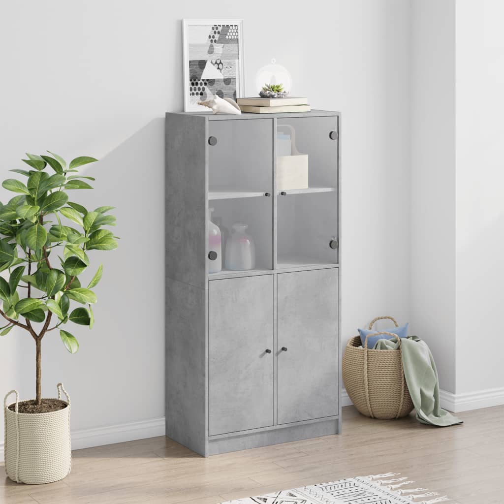 Buffet haut avec portes gris béton 68x37x142 cm bois ingénierie - XIOS