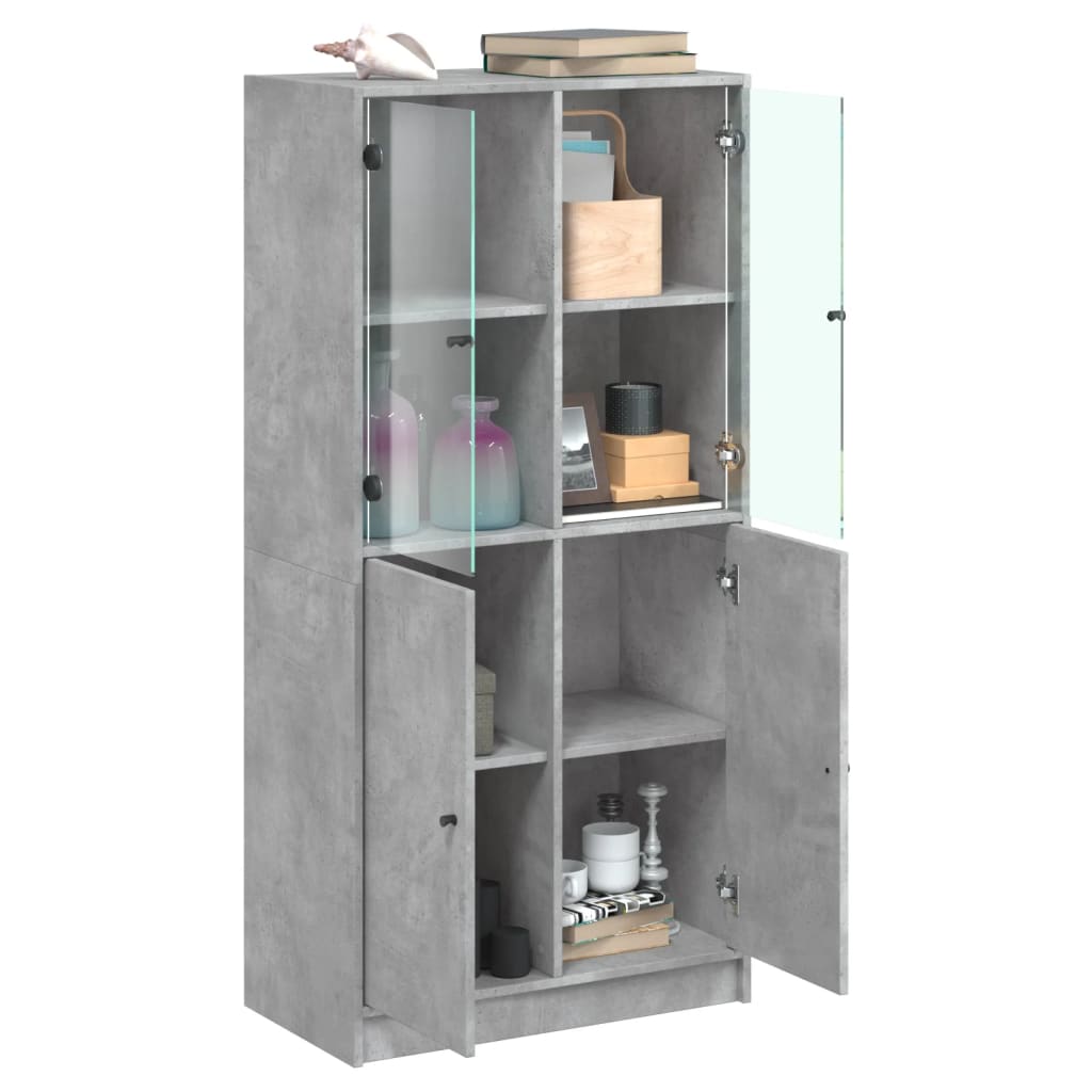 Buffet haut avec portes gris béton 68x37x142 cm bois ingénierie - XIOS