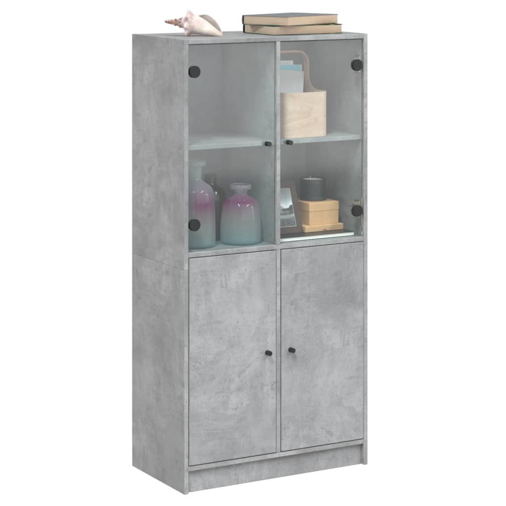 Buffet haut avec portes gris béton 68x37x142 cm bois ingénierie - XIOS