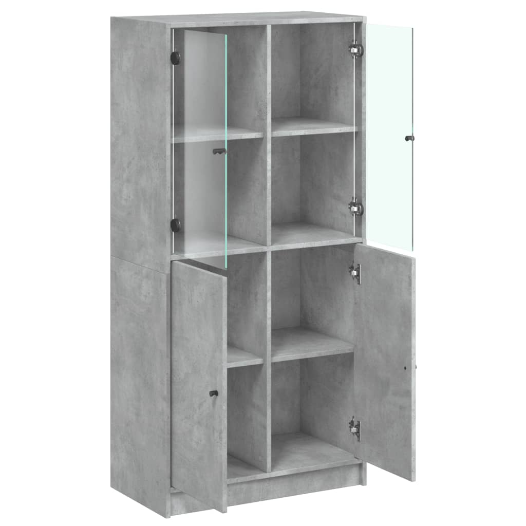 Buffet haut avec portes gris béton 68x37x142 cm bois ingénierie - XIOS