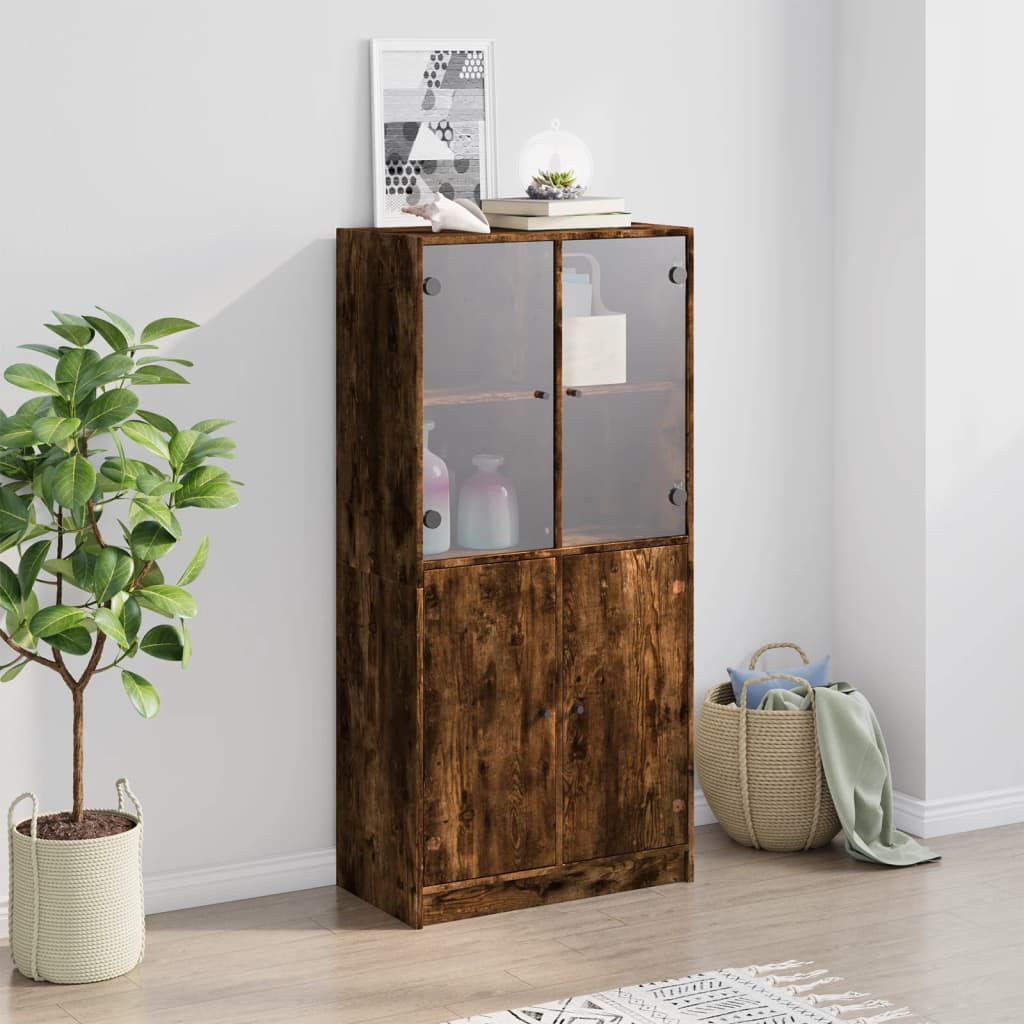 Buffet haut avec portes chêne fumé 68x37x142 cm bois ingénierie - XIOS