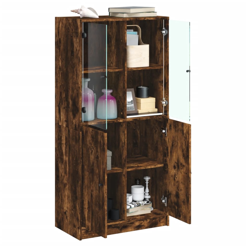 Buffet haut avec portes chêne fumé 68x37x142 cm bois ingénierie - XIOS