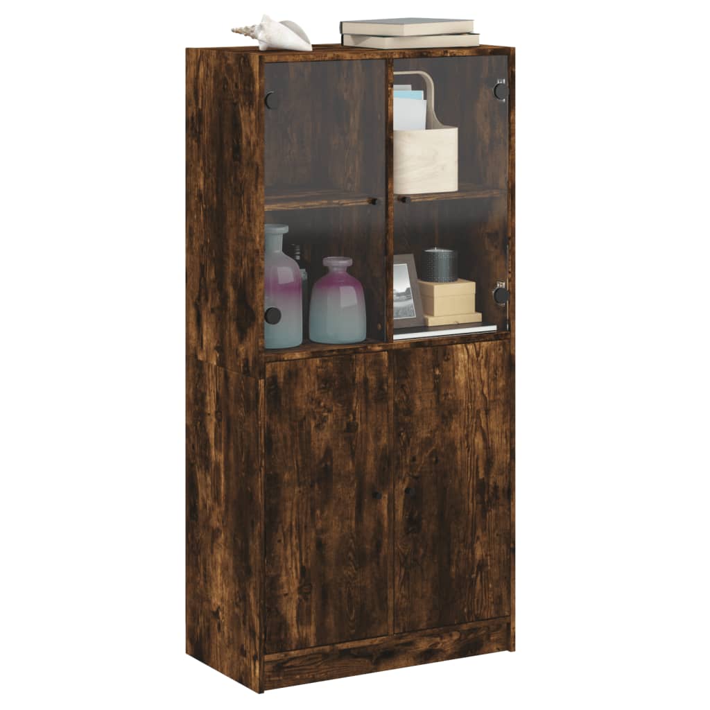 Buffet haut avec portes chêne fumé 68x37x142 cm bois ingénierie - XIOS