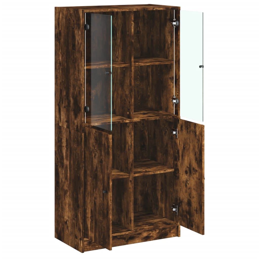 Buffet haut avec portes chêne fumé 68x37x142 cm bois ingénierie - XIOS