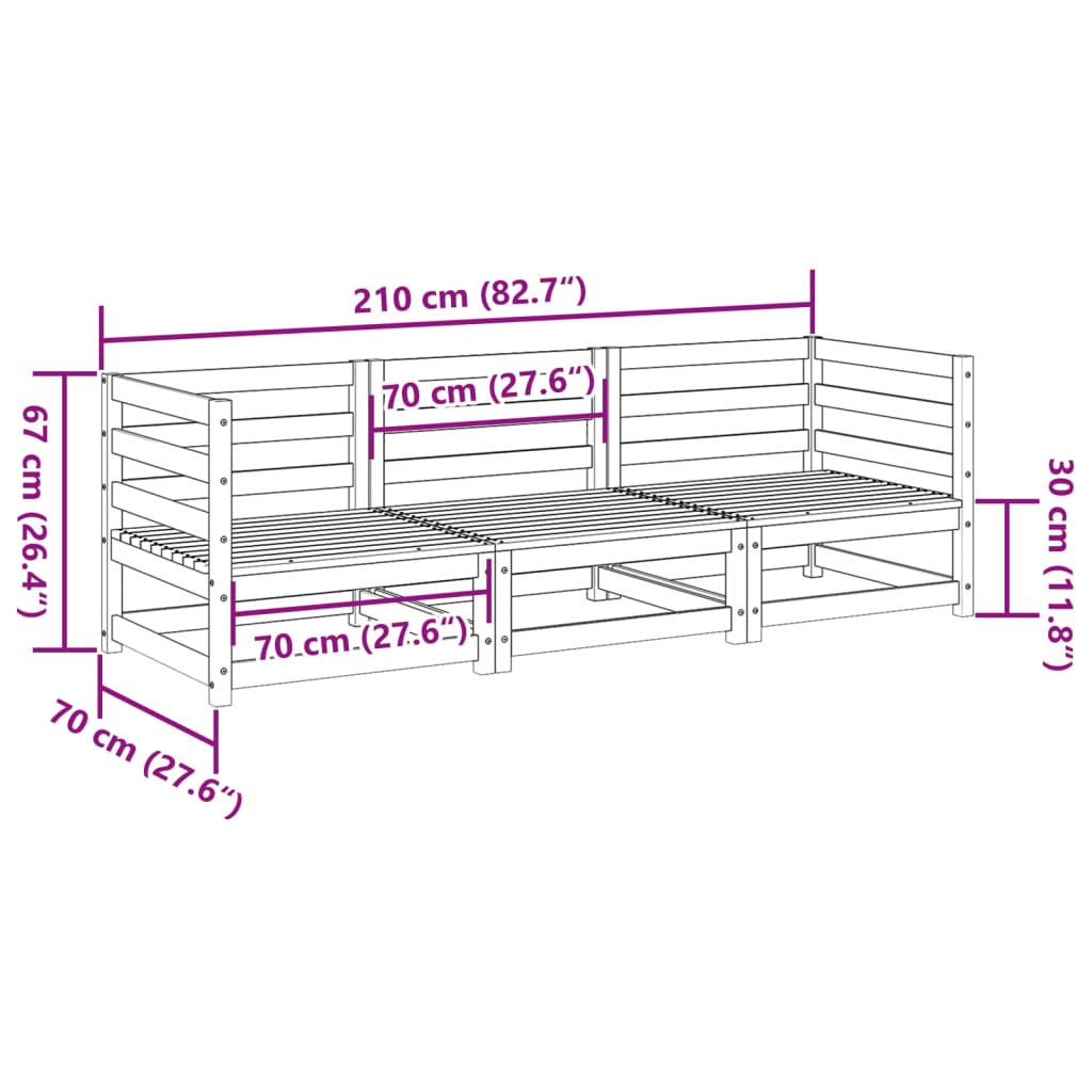 Salon de jardin 3 pcs bois massif sapin de douglas - XIOS