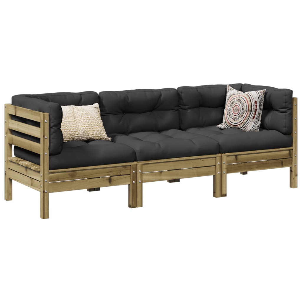 Salon de jardin 3 pcs avec coussins bois de pin imprégné - XIOS