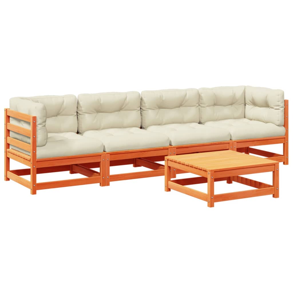 Salon de jardin 5 pcs avec coussins cire marron bois pin massif - XIOS