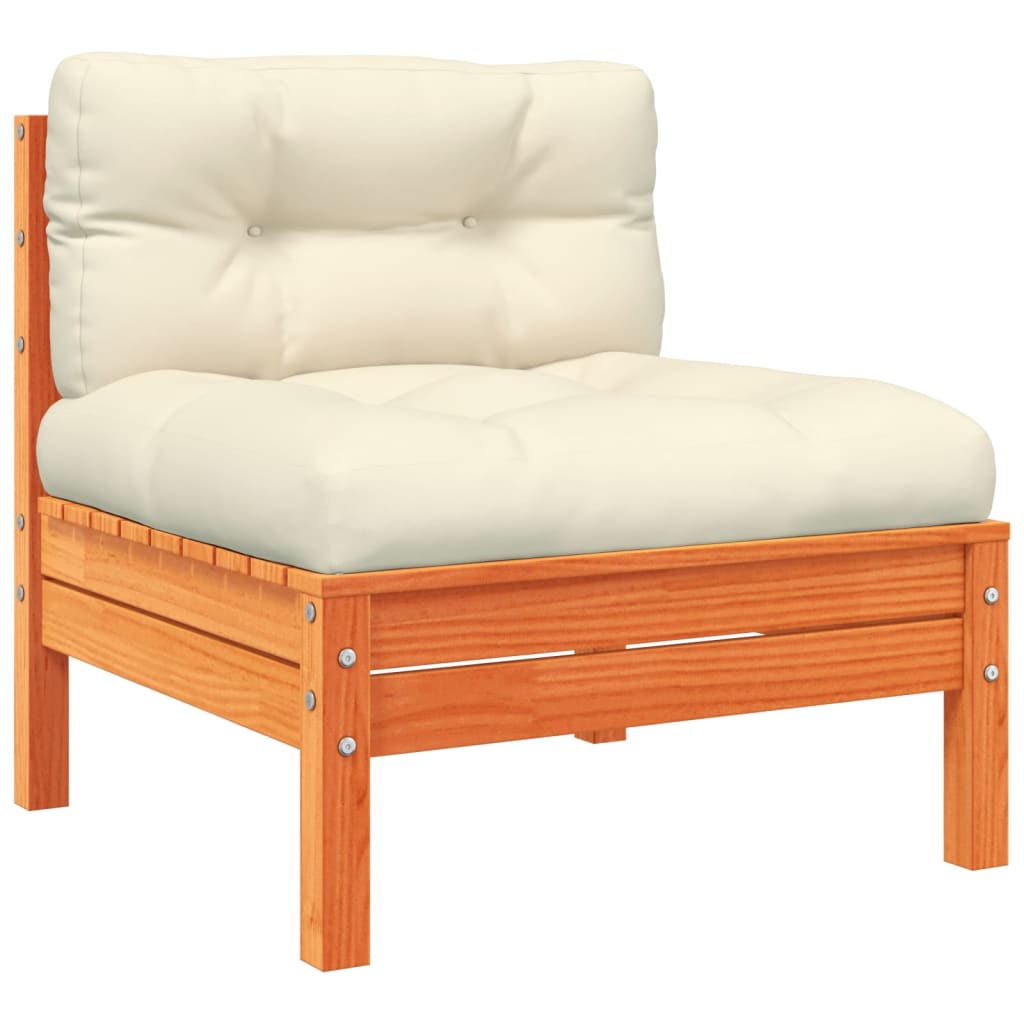 Salon de jardin 5 pcs avec coussins cire marron bois pin massif - XIOS