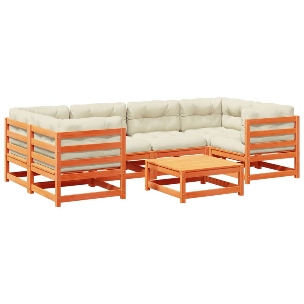 Salon de jardin 7 pcs avec coussins cire marron bois pin massif - XIOS