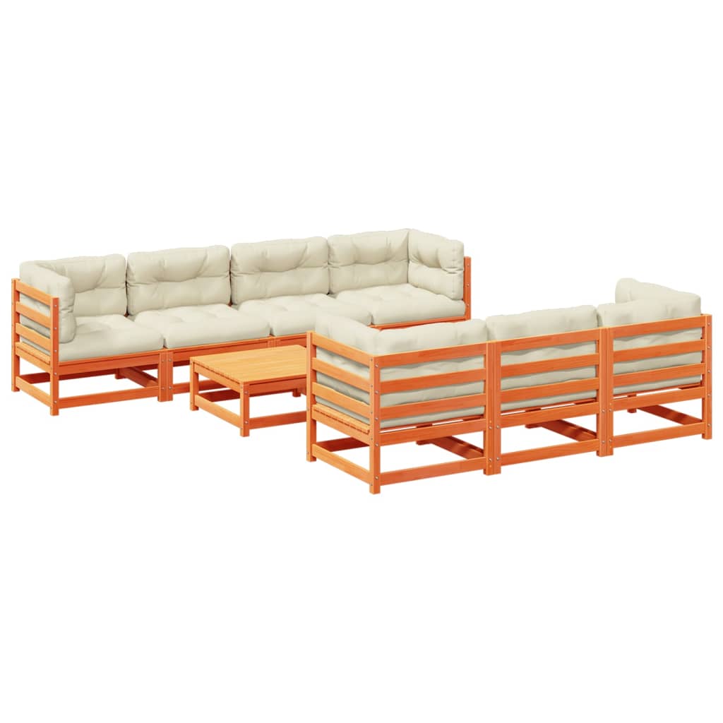 Salon de jardin 8 pcs avec coussins marron cire bois pin massif - XIOS