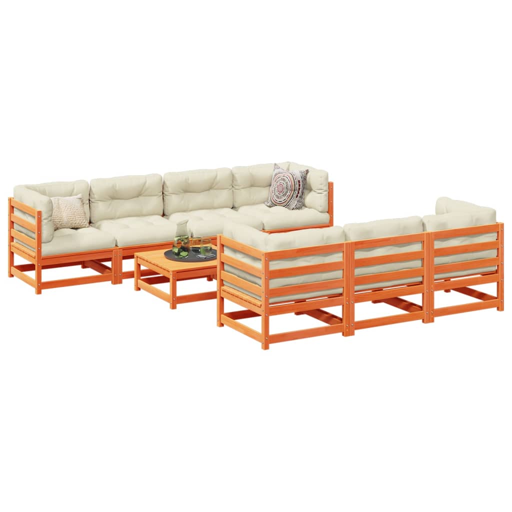 Salon de jardin 8 pcs avec coussins marron cire bois pin massif - XIOS