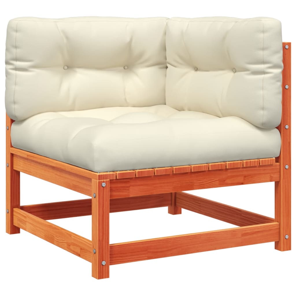 Salon de jardin 8 pcs avec coussins marron cire bois pin massif - XIOS