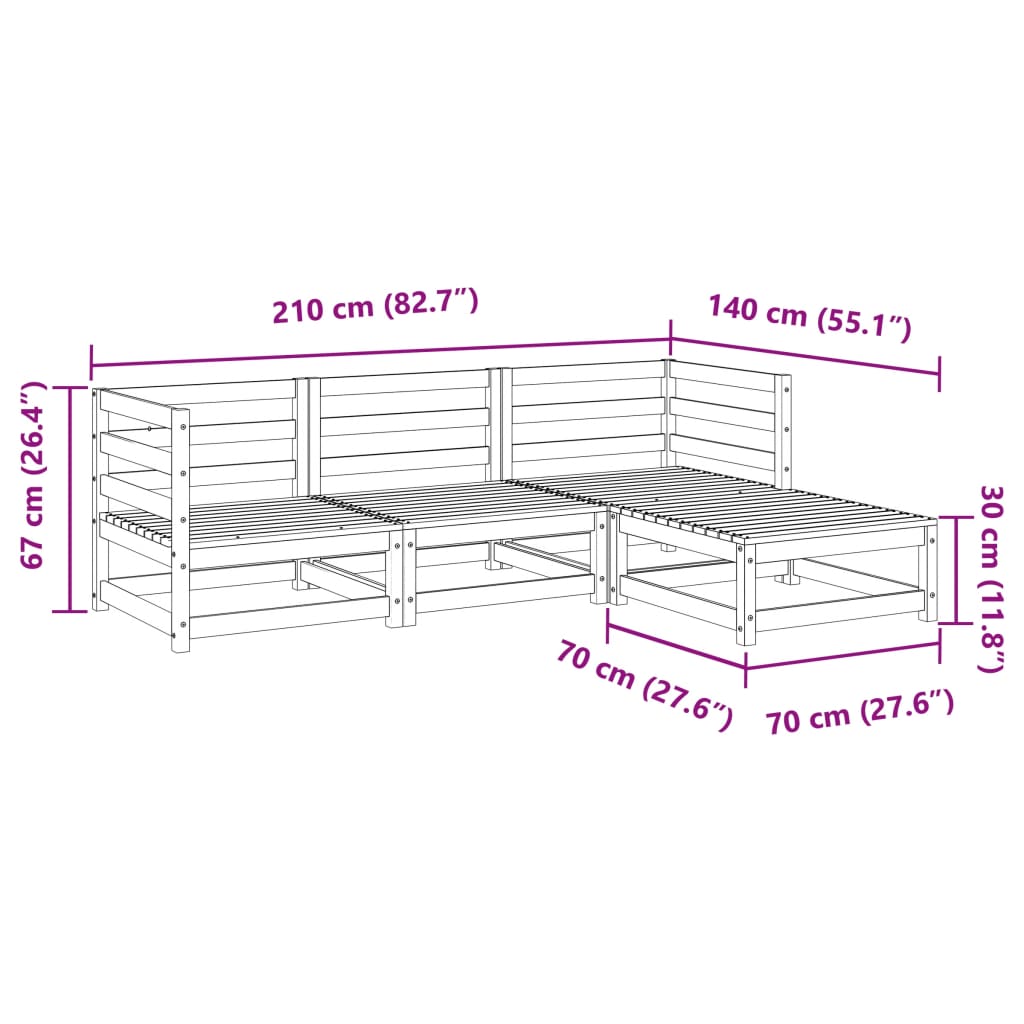Salon de jardin 4 pcs bois massif de pin - XIOS