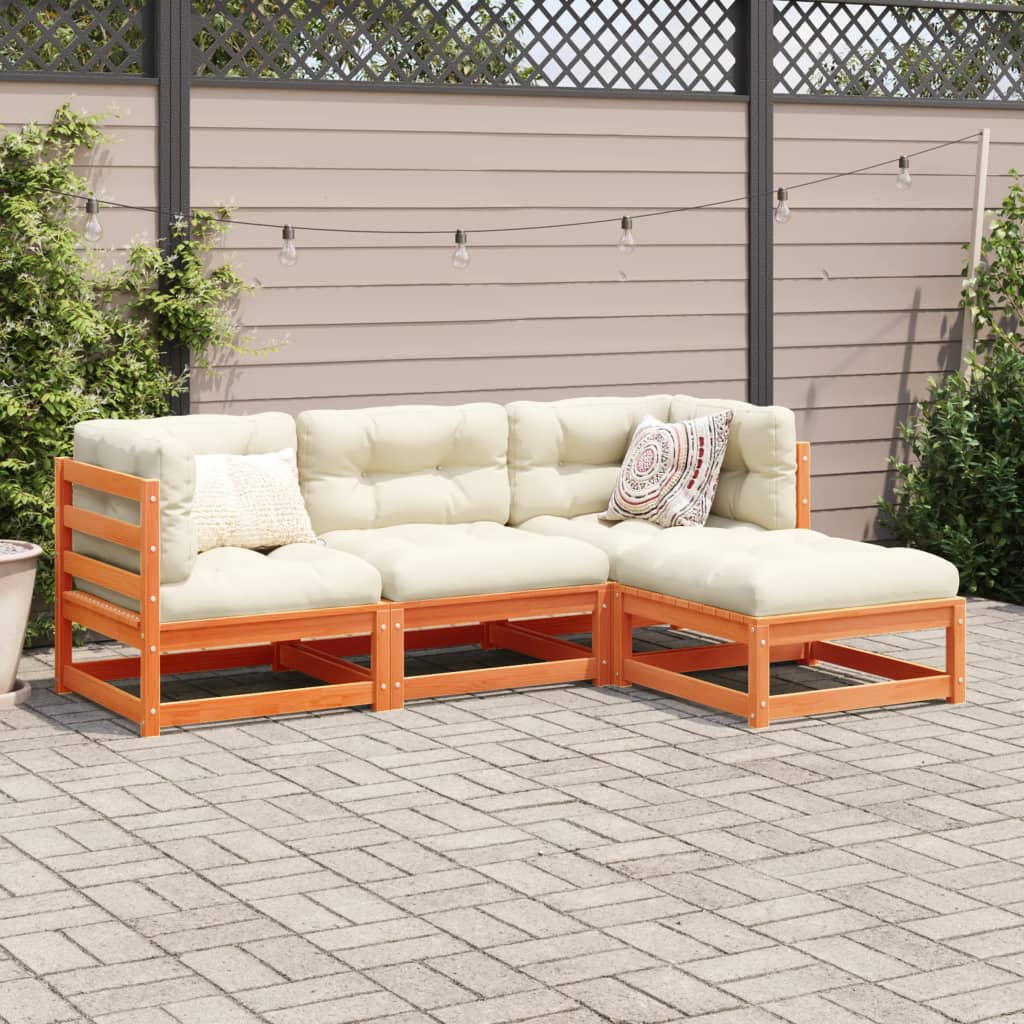 Salon de jardin 4 pcs cire marron bois de pin massif - XIOS