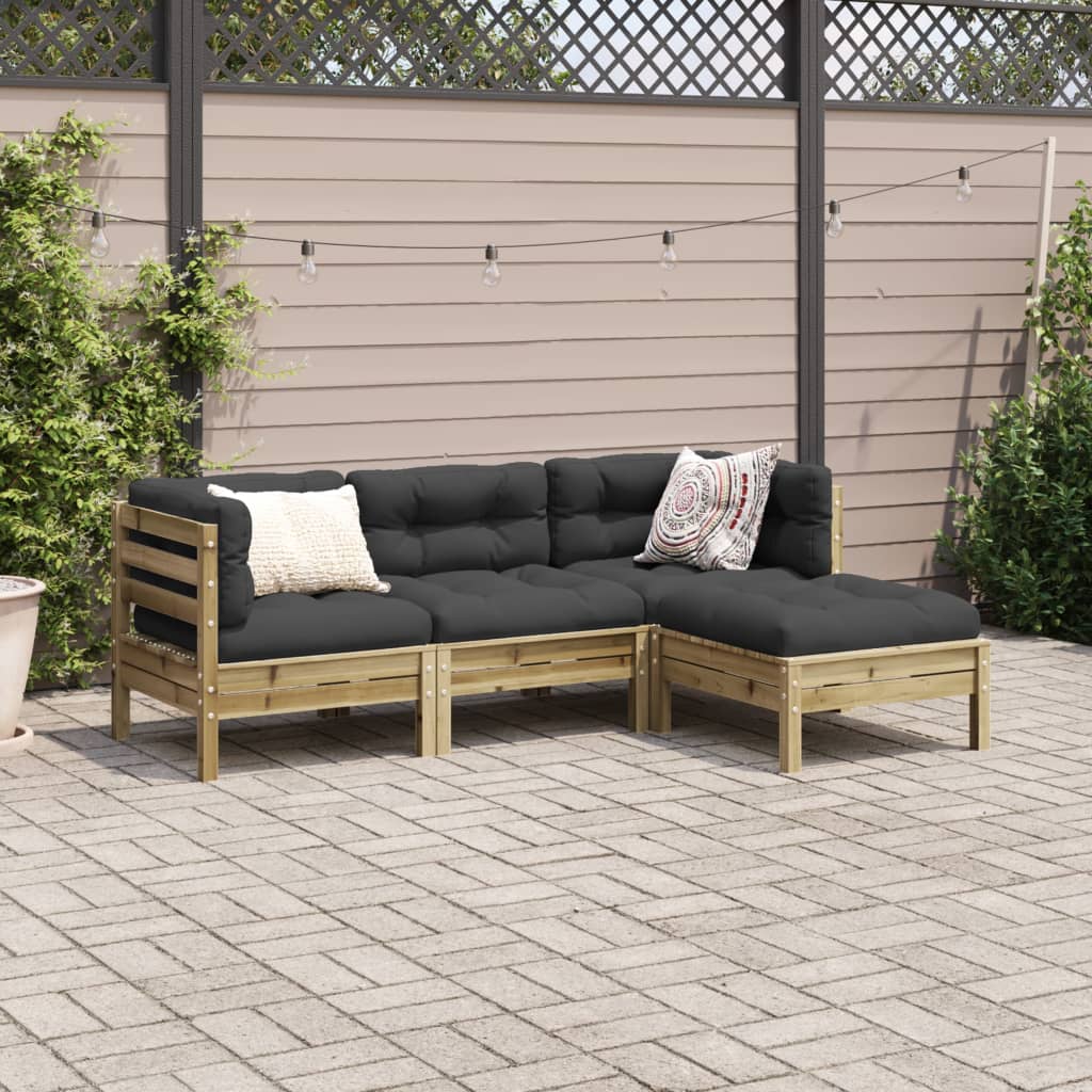 Salon de jardin 4 pcs avec coussins bois de pin imprégné - XIOS