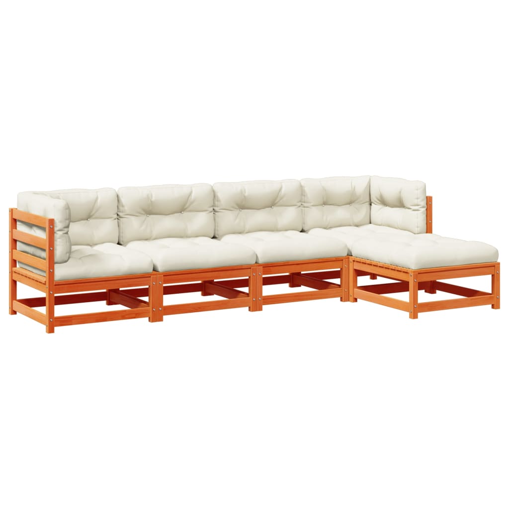 Salon de jardin 5 pcs avec coussins cire marron bois pin massif - XIOS