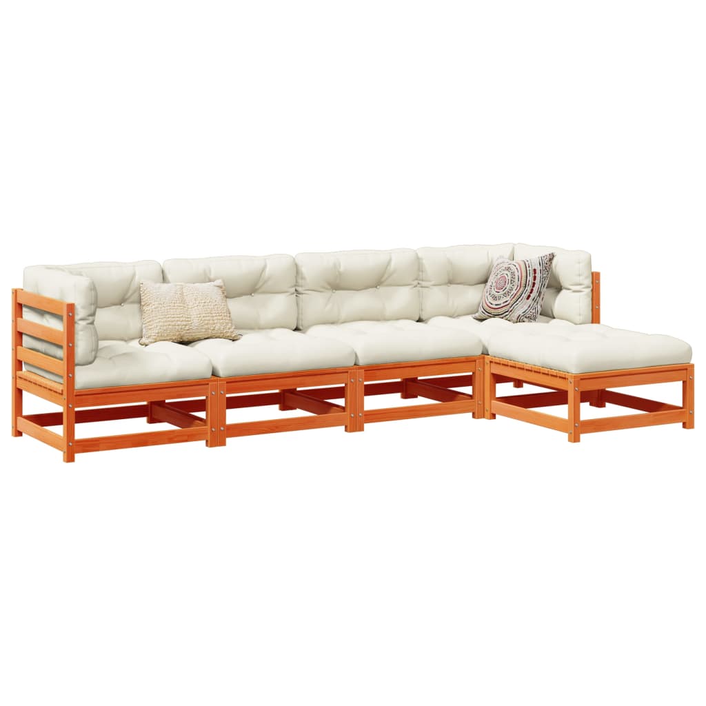 Salon de jardin 5 pcs avec coussins cire marron bois pin massif - XIOS