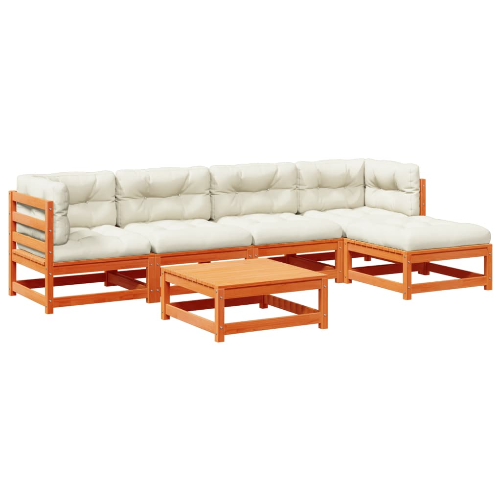 Salon de jardin 6 pcs avec coussins cire marron bois pin massif - XIOS