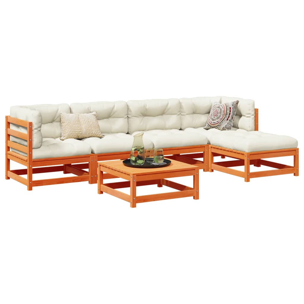 Salon de jardin 6 pcs avec coussins cire marron bois pin massif - XIOS