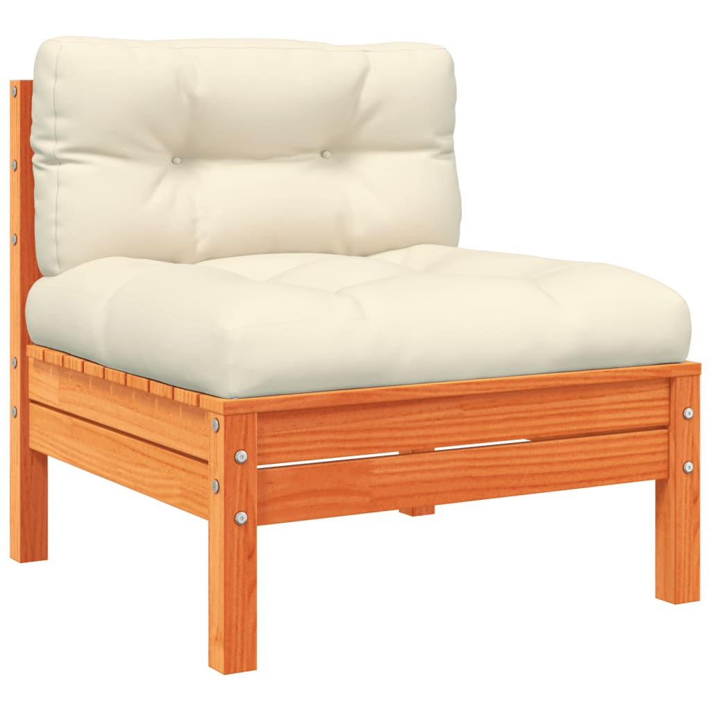Salon de jardin 6 pcs avec coussins cire marron bois pin massif - XIOS