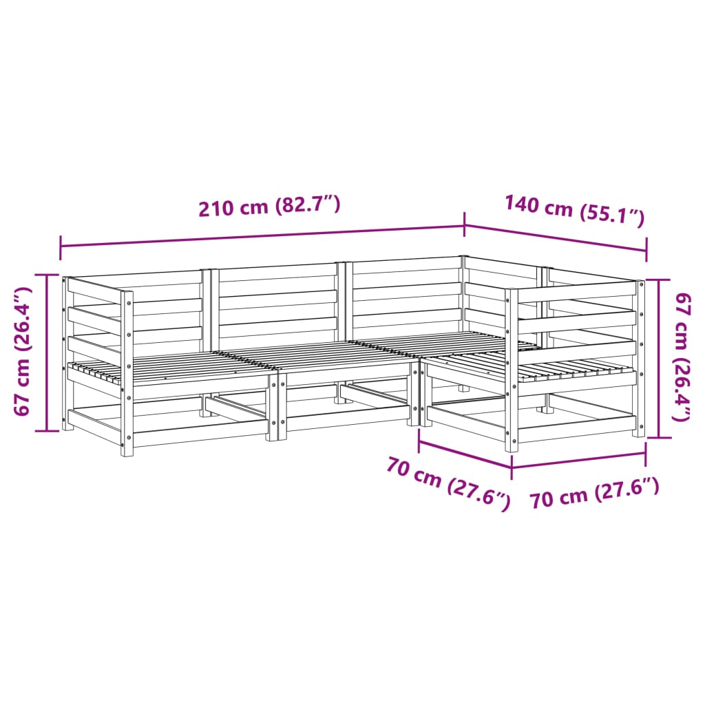 Salon de jardin 4 pcs bois massif sapin de douglas - XIOS