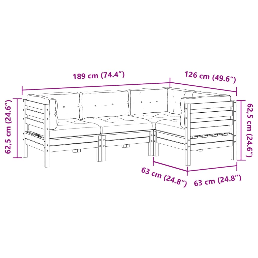 Salon de jardin 4 pcs et coussins bois massif sapin de douglas - XIOS