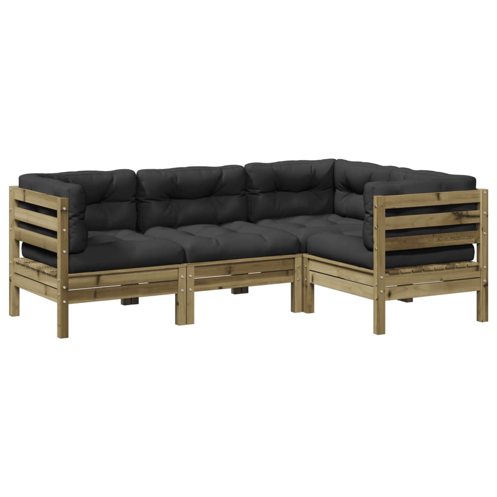 Salon de jardin 4 pcs avec coussins bois de pin imprégné - XIOS
