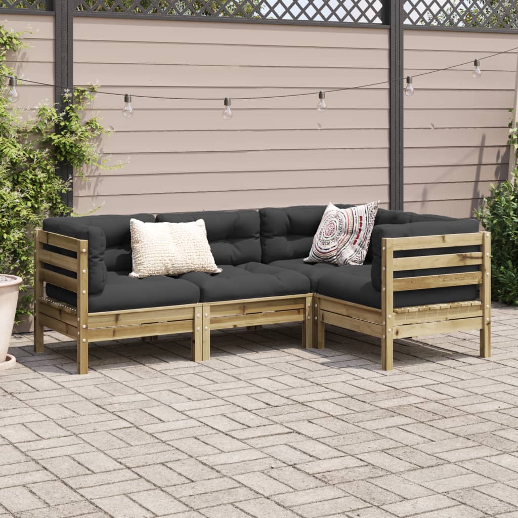 Salon de jardin 4 pcs avec coussins bois de pin imprégné - XIOS