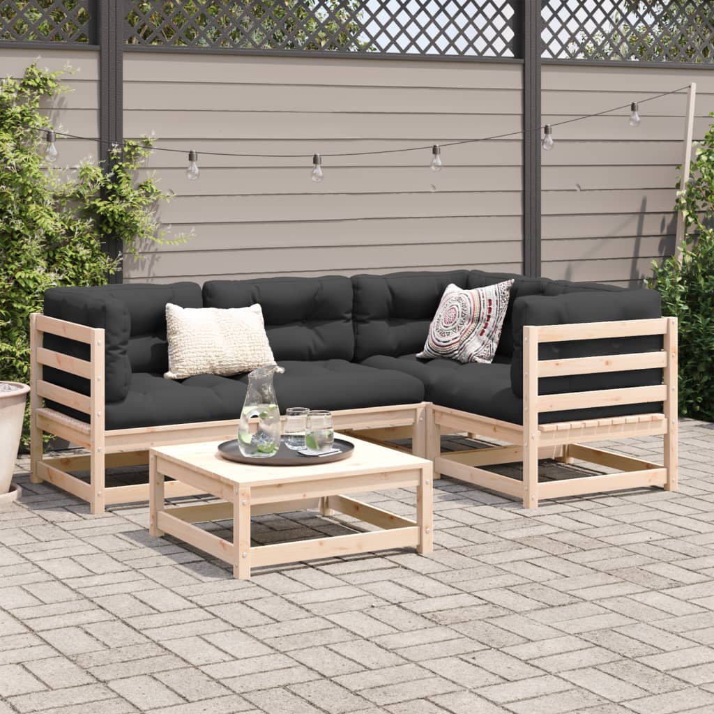 Salon de jardin 5 pcs avec coussins bois de pin massif