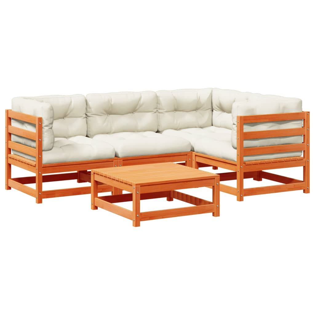 Salon de jardin 5 pcs avec coussins cire marron bois pin massif - XIOS