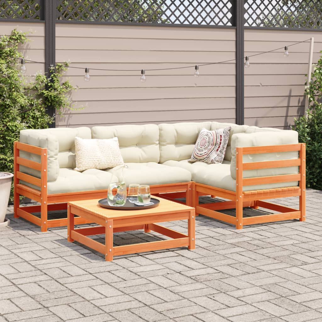 Salon de jardin 5 pcs avec coussins cire marron bois pin massif - XIOS