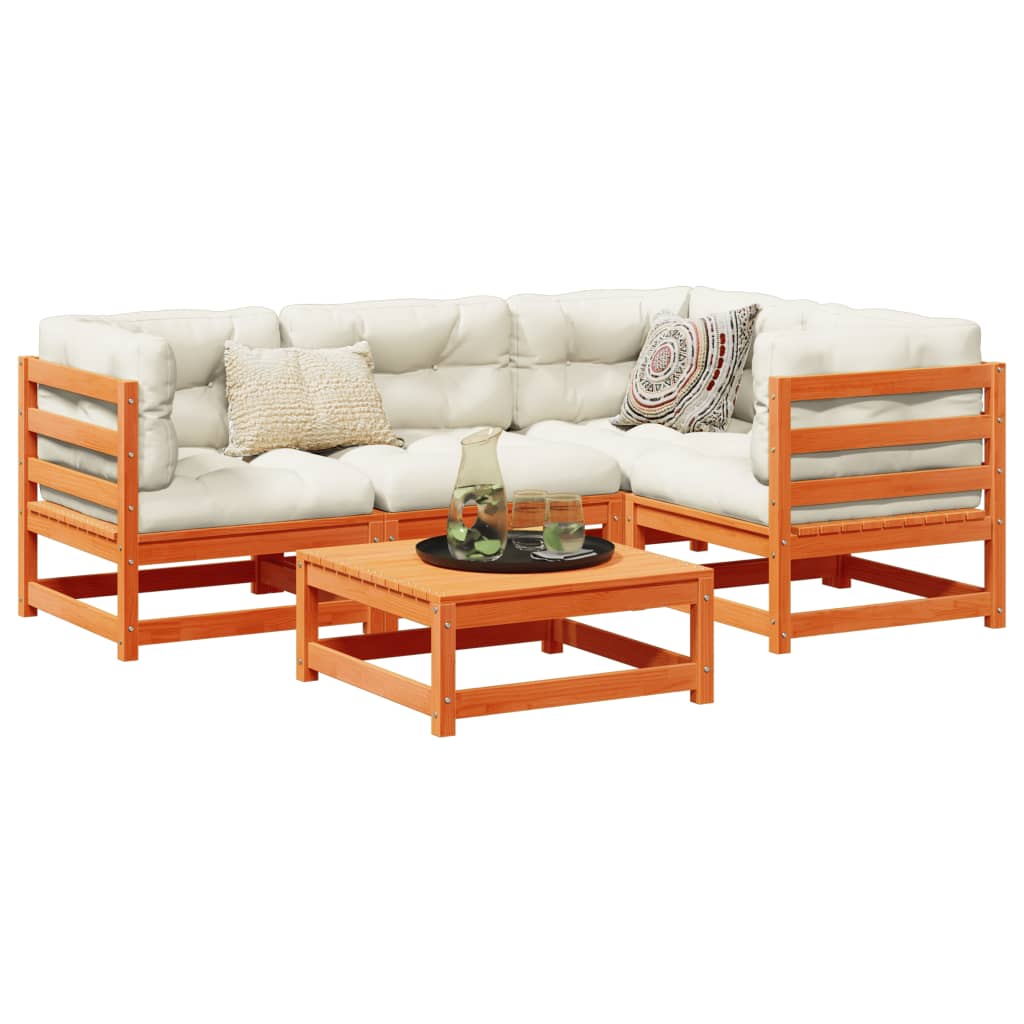 Salon de jardin 5 pcs avec coussins cire marron bois pin massif - XIOS