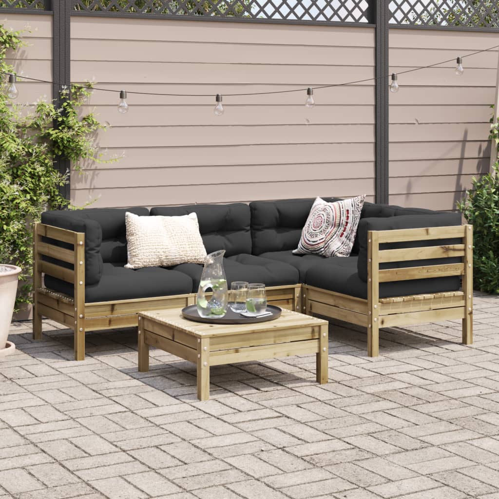 Salon de jardin 5 pcs avec coussins bois de pin imprégné - XIOS