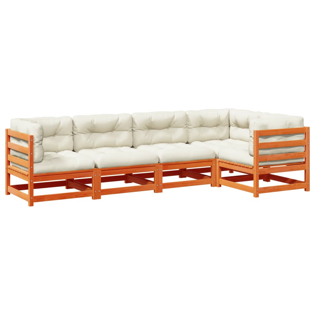 Salon de jardin 5 pcs avec coussins cire marron bois pin massif - XIOS