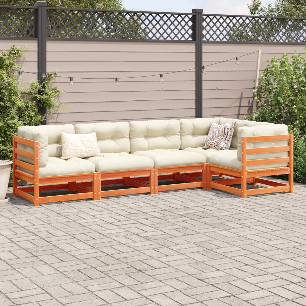 Salon de jardin 5 pcs avec coussins cire marron bois pin massif - XIOS