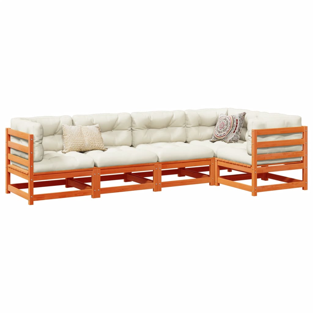 Salon de jardin 5 pcs avec coussins cire marron bois pin massif - XIOS