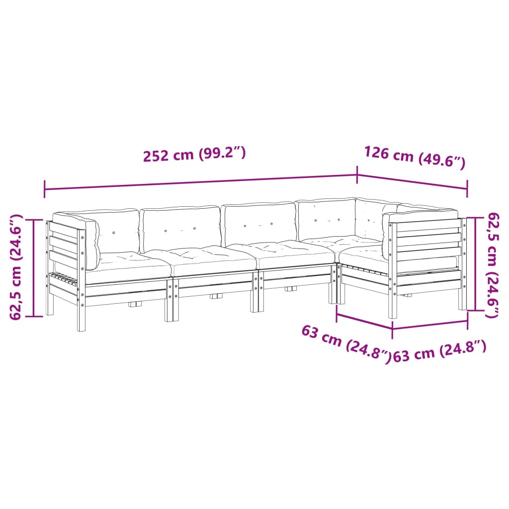Salon de jardin 5 pcs et coussins bois massif sapin de douglas - XIOS