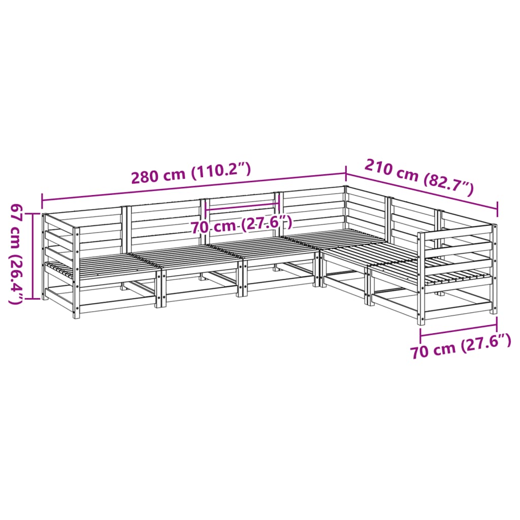 Salon de jardin 6 pcs bois massif sapin de douglas - XIOS