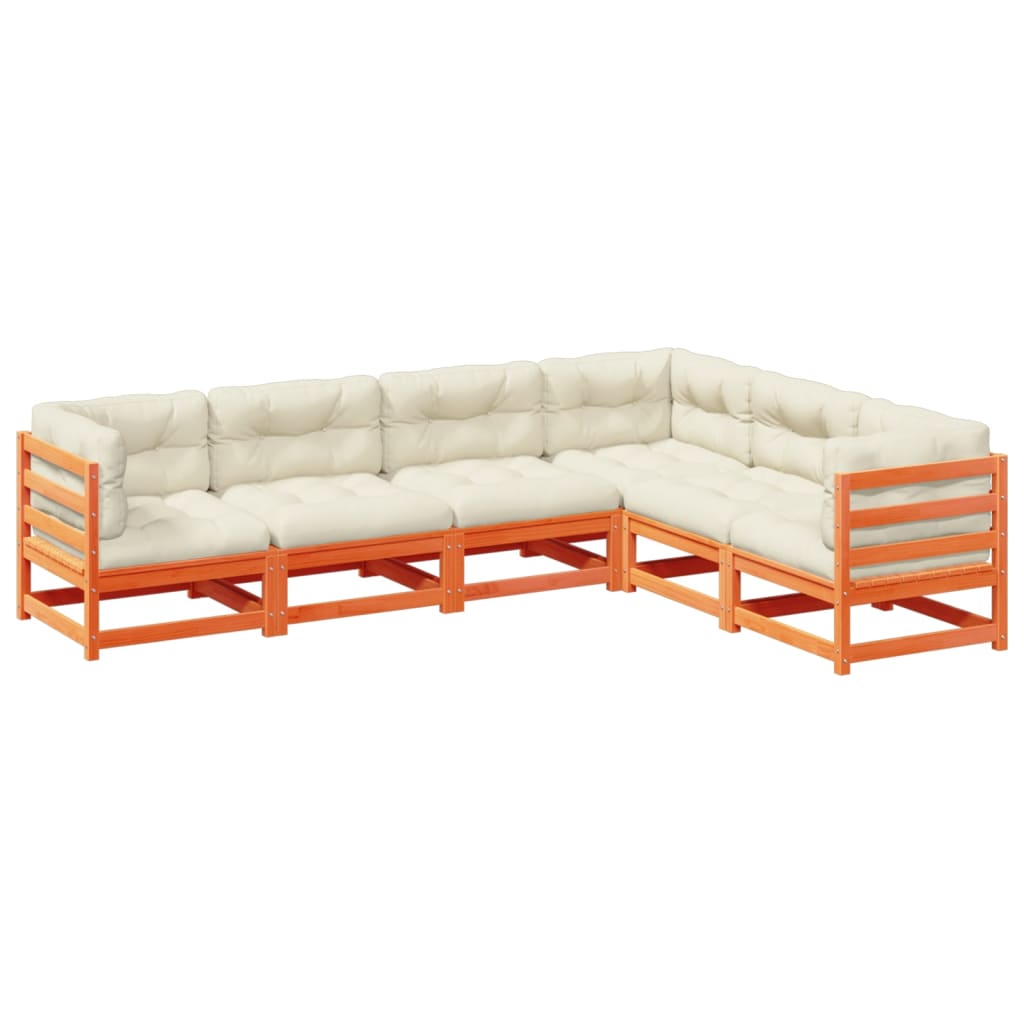 Salon de jardin 6 pcs avec coussins cire marron bois pin massif - XIOS