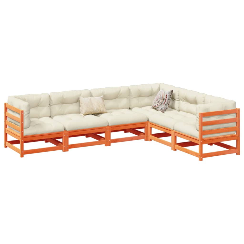 Salon de jardin 6 pcs avec coussins cire marron bois pin massif - XIOS