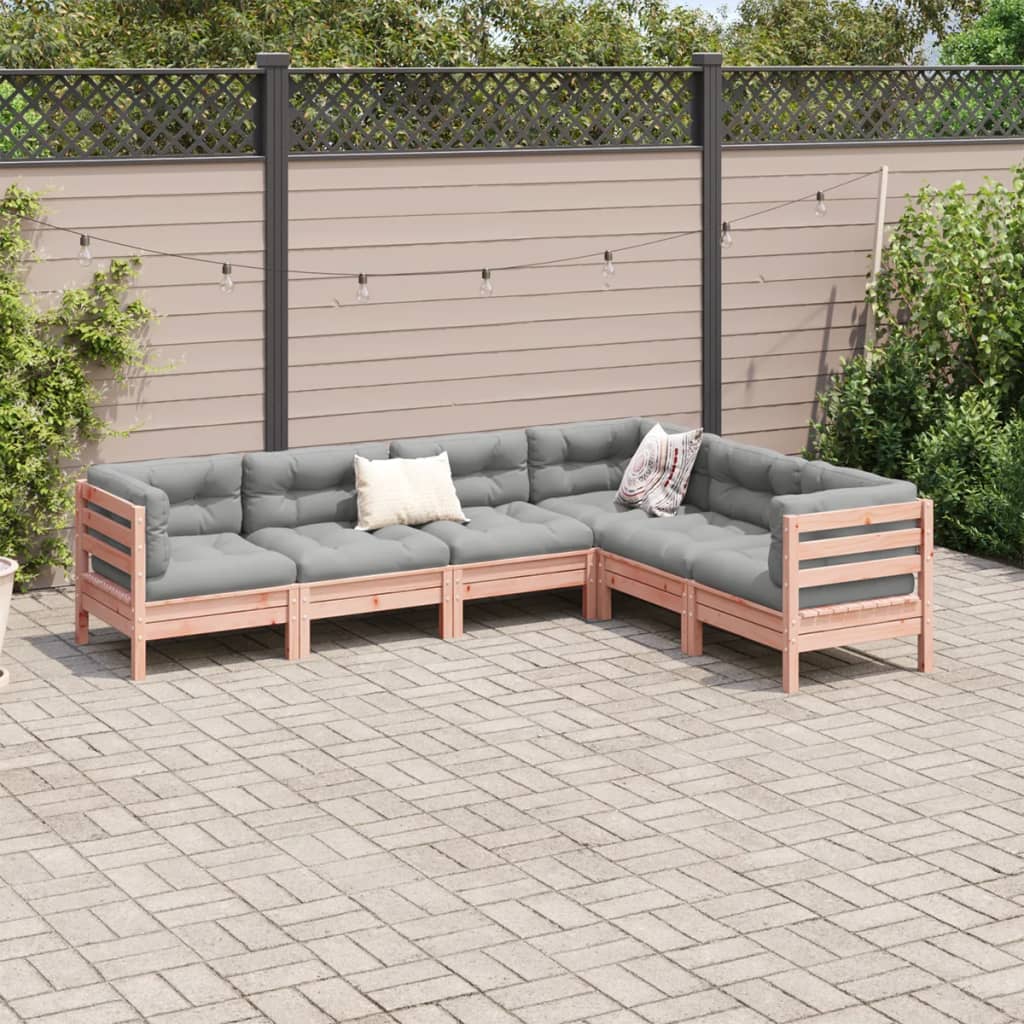 Salon de jardin 6 pcs et coussins bois massif sapin de douglas - XIOS