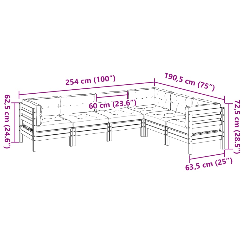 Salon de jardin 6 pcs et coussins bois massif sapin de douglas - XIOS
