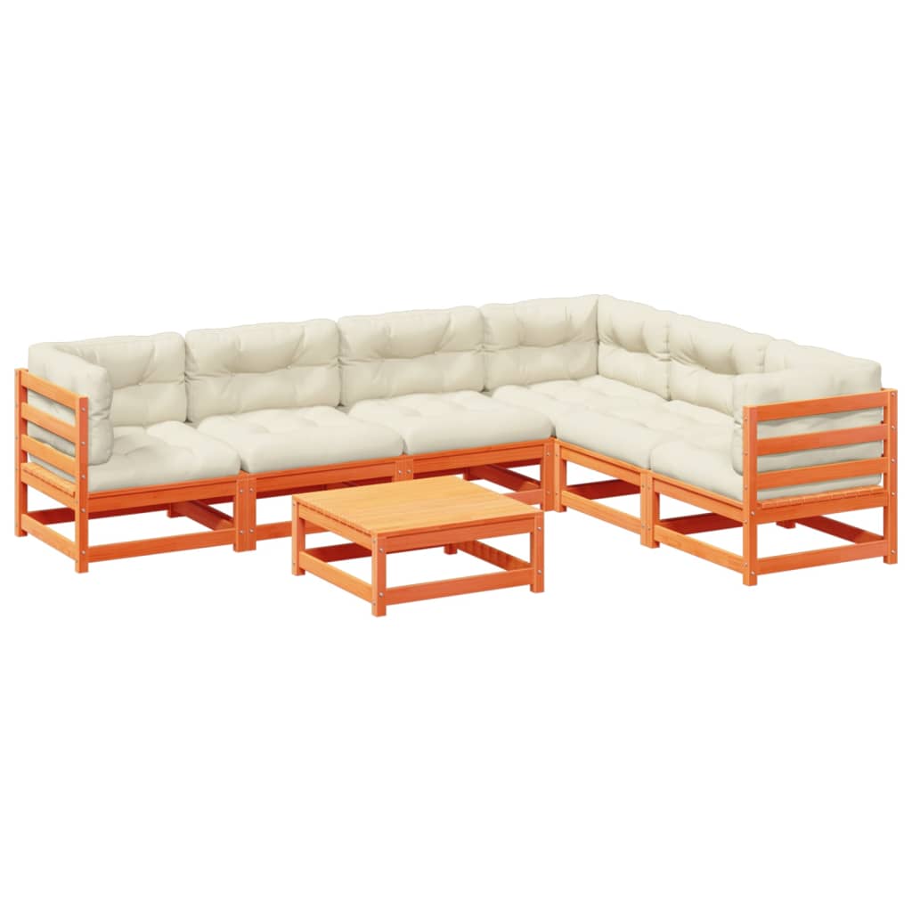 Salon de jardin 7 pcs avec coussins cire marron bois pin massif - XIOS