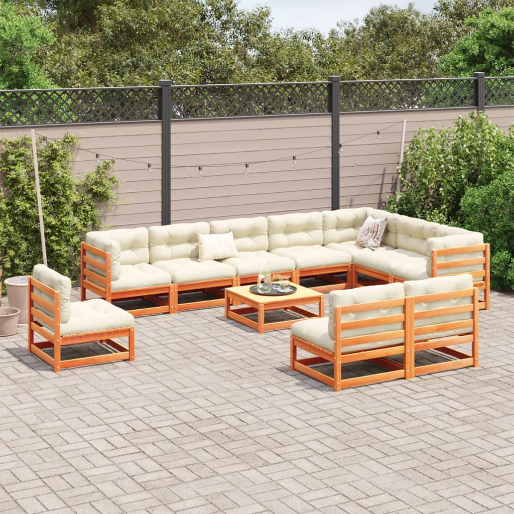 Salon de jardin 11 pcs marron cire bois de pin massif - XIOS
