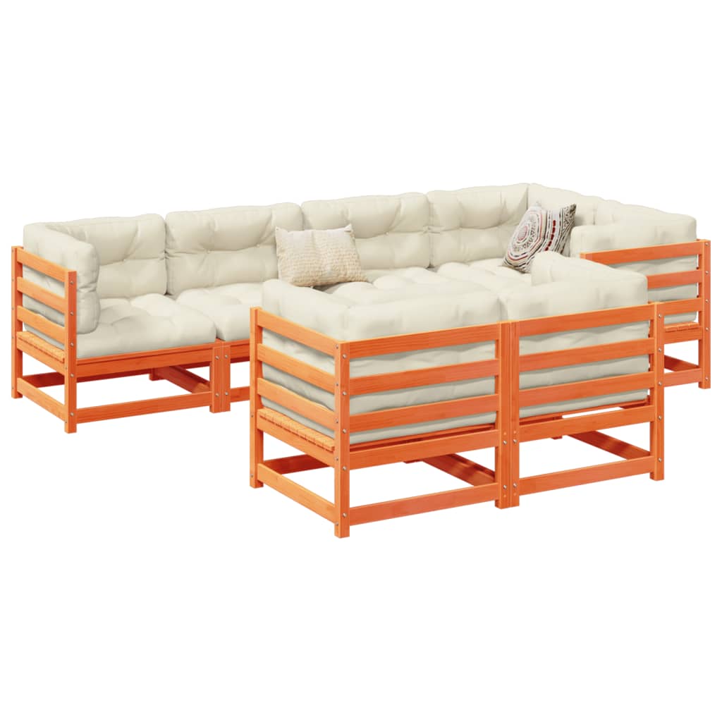 Salon de jardin 7 pcs avec coussins cire marron bois pin massif - XIOS
